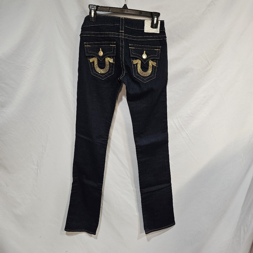 Women’s True Religion Billy Gold Chain ball Dark Denim Straight Leg Sz 26 NWOT